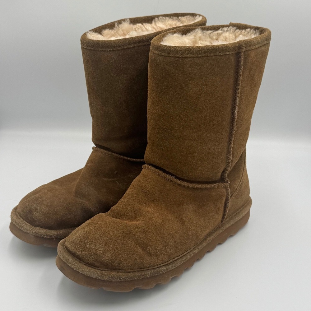 Bearpaw Hickory Brown Elle Short Suede Sheepskin Fur Boots Size 8 NO BOX